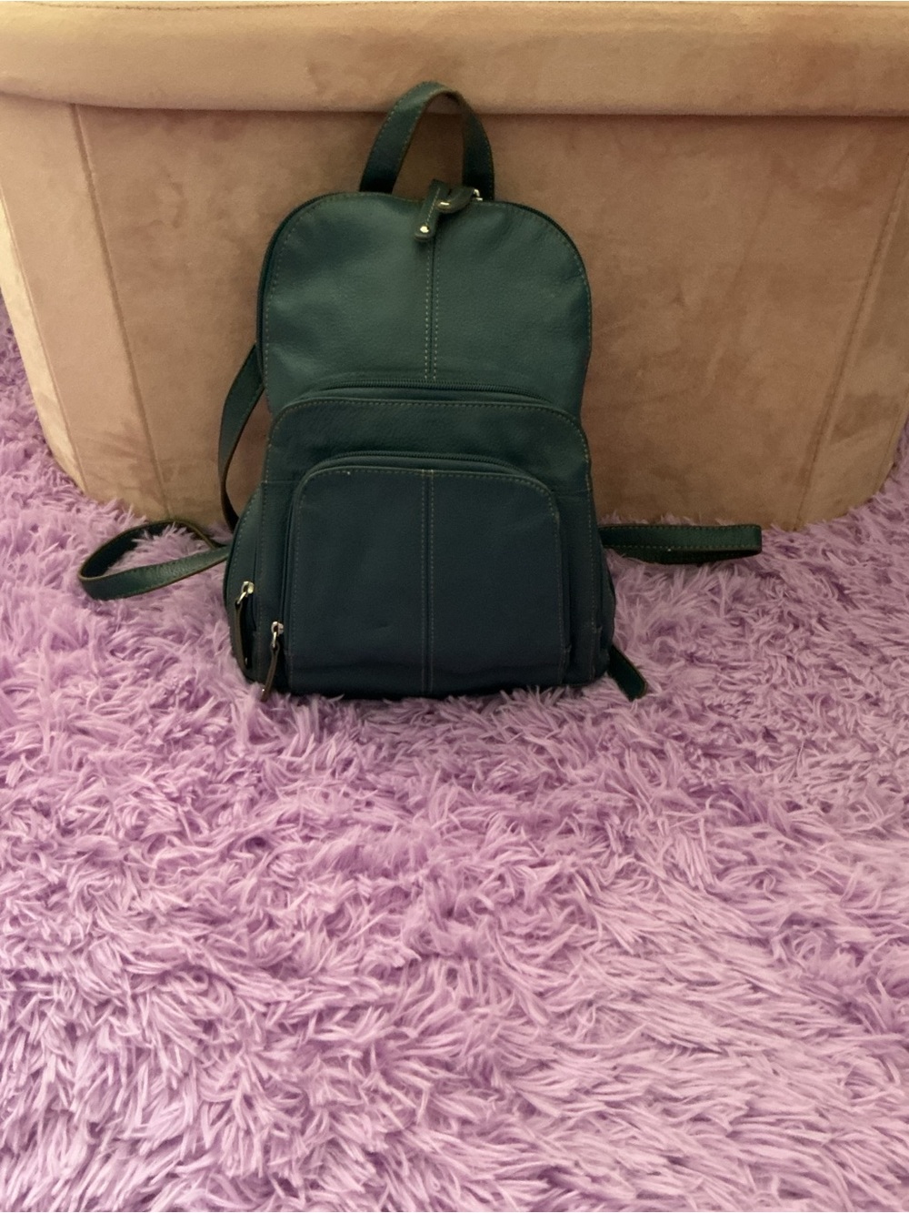Compact Dark blue Leather Backpack